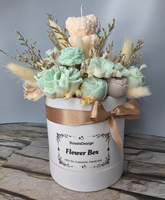 Kerzen - Blumenstrauß mit Teddy Mint Beige