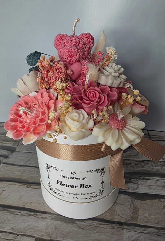 Kerzen - Blumenstrauß mit Teddy Rose´ Beige