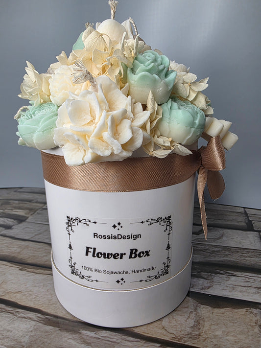 Kerzen - Blumenstrauß mit Teddy Mint Beige 3 Tulpen